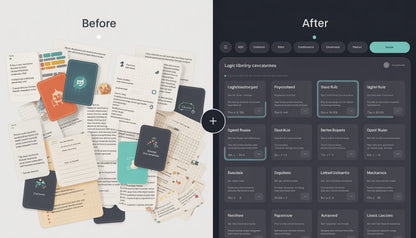 Comparison of a cluttered digital workspace with 'Before' and 'After' showing a more organized interface.