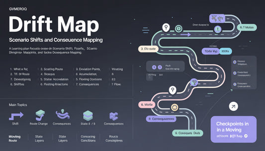 Drift Map scenario shifts and consequence mapping tool with colorful flowchart on a dark background