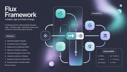 Flux Framework diagram with GVMEROQ branding on a dark background