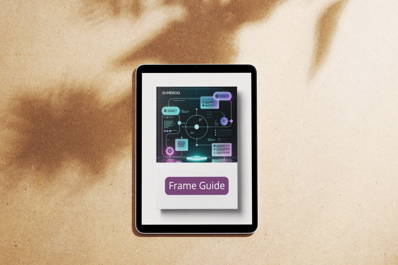 Digital tablet displaying a 'Frame Guide' on a textured beige background