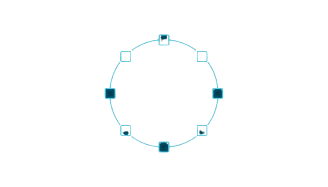 Circular design with square nodes on a white background