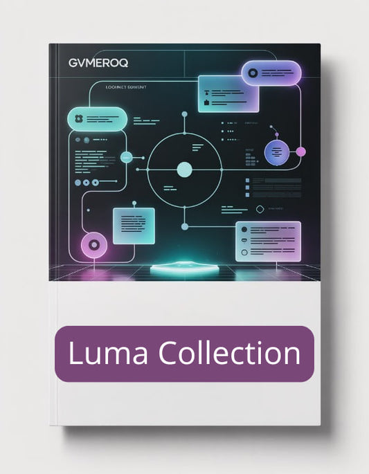 Gymeroq Luma Collection book with futuristic design on a white background