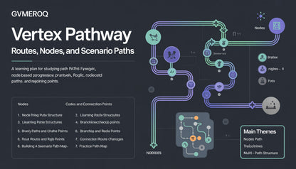 Diagram of 'Vertex Pathway' with routes, nodes, and scenario paths on a dark background